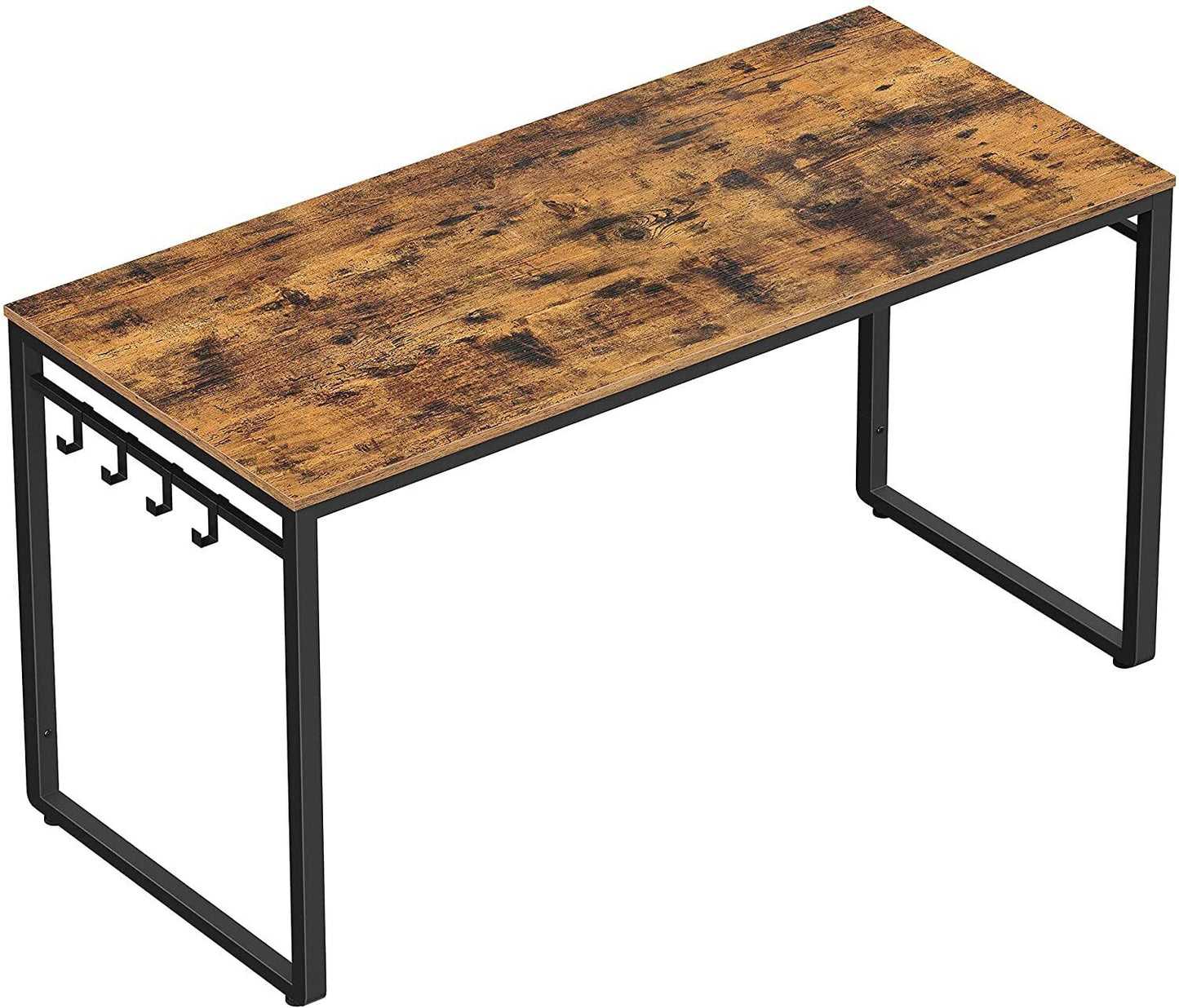 Home Office Desk with 8 Hooks 140 x 60 x 75 cm Rustic Brown & Black Computer PC