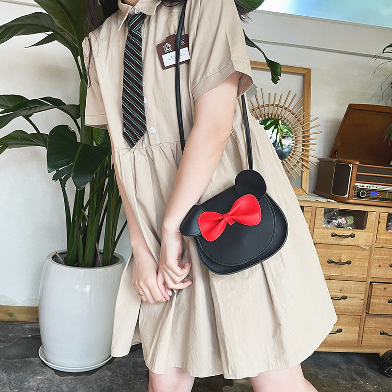 Adorable Bow Bear Crossbody Bag for Kids - Black Shoulder Bag 18*17*8cm