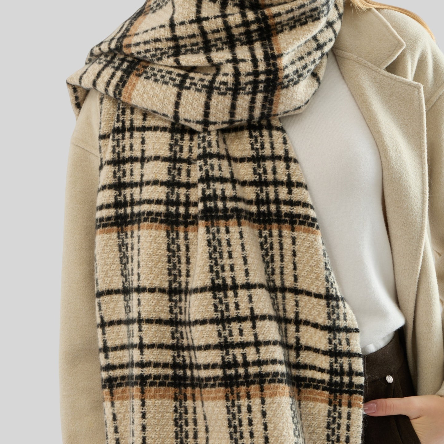 Green Chic Plaid Winter Scarf - Large Soft Polyester Shawl Wrap with Tassels, Korean Inspired Fashion