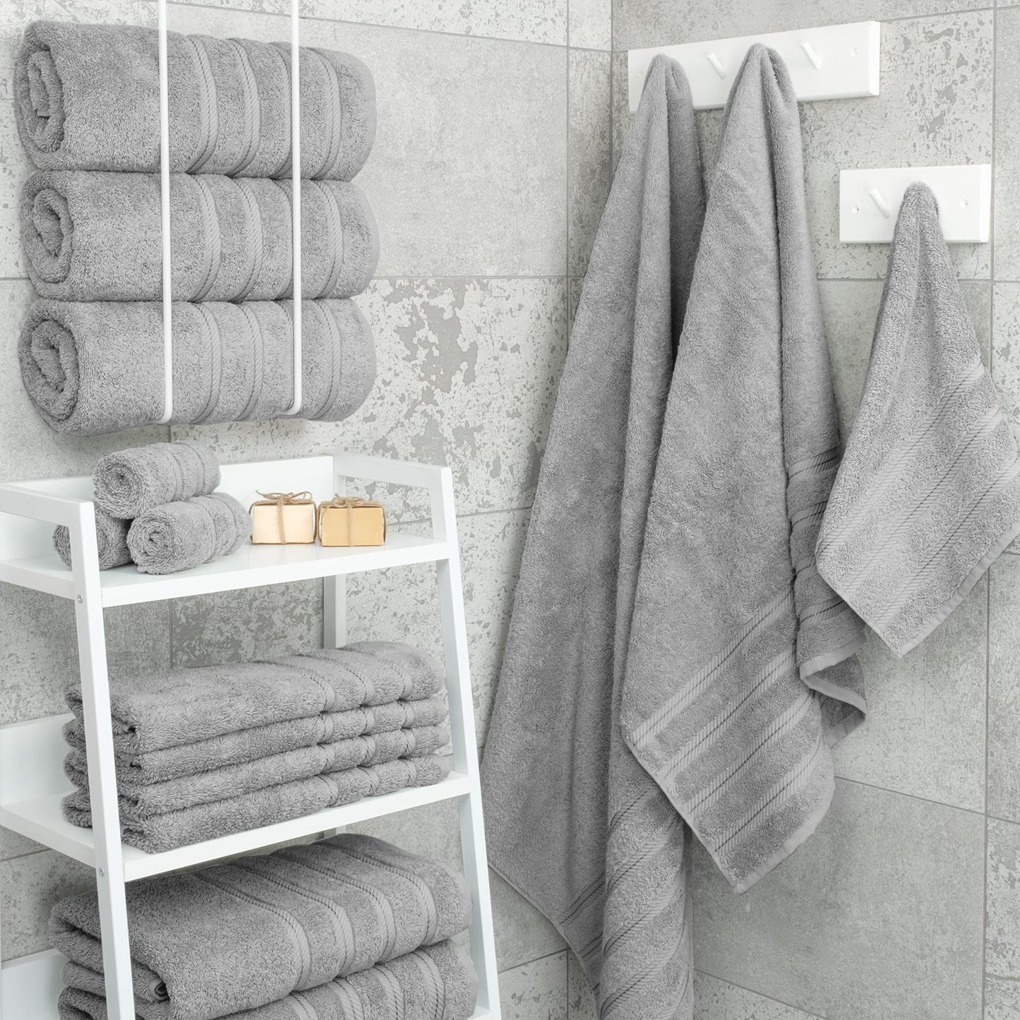 Grey Luxury 6-Piece Combed Cotton Towel Bale Set - Ultra Soft & Absorbent Bath, Hand, Face Towels