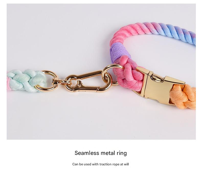 Handmade Gradient Rope Dog Collar & Leash Set - Colorful Braided Cotton (Light green - Size S)