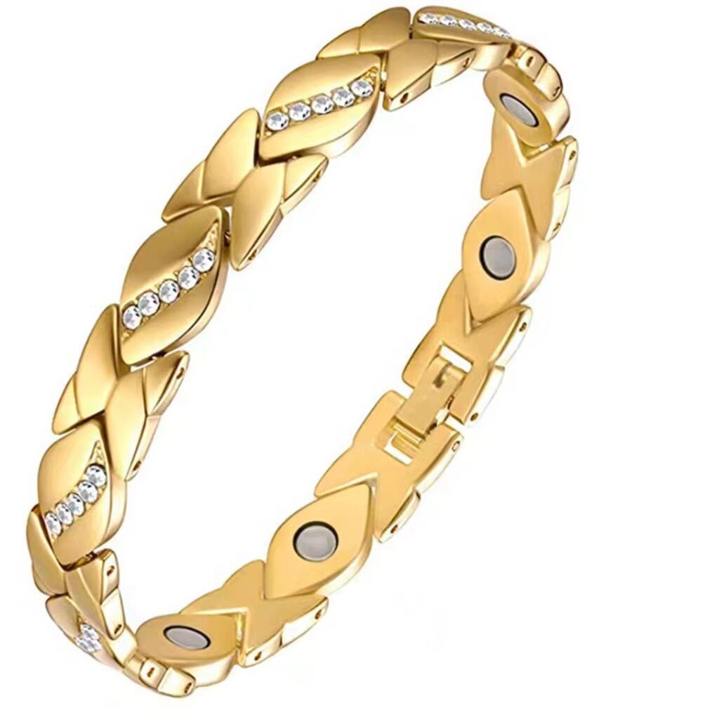 Christmas gift Stylish Ancient Copper Magnetic Therapy Bracelet with Diamond Accents - Enhance Health & Elegance（black）