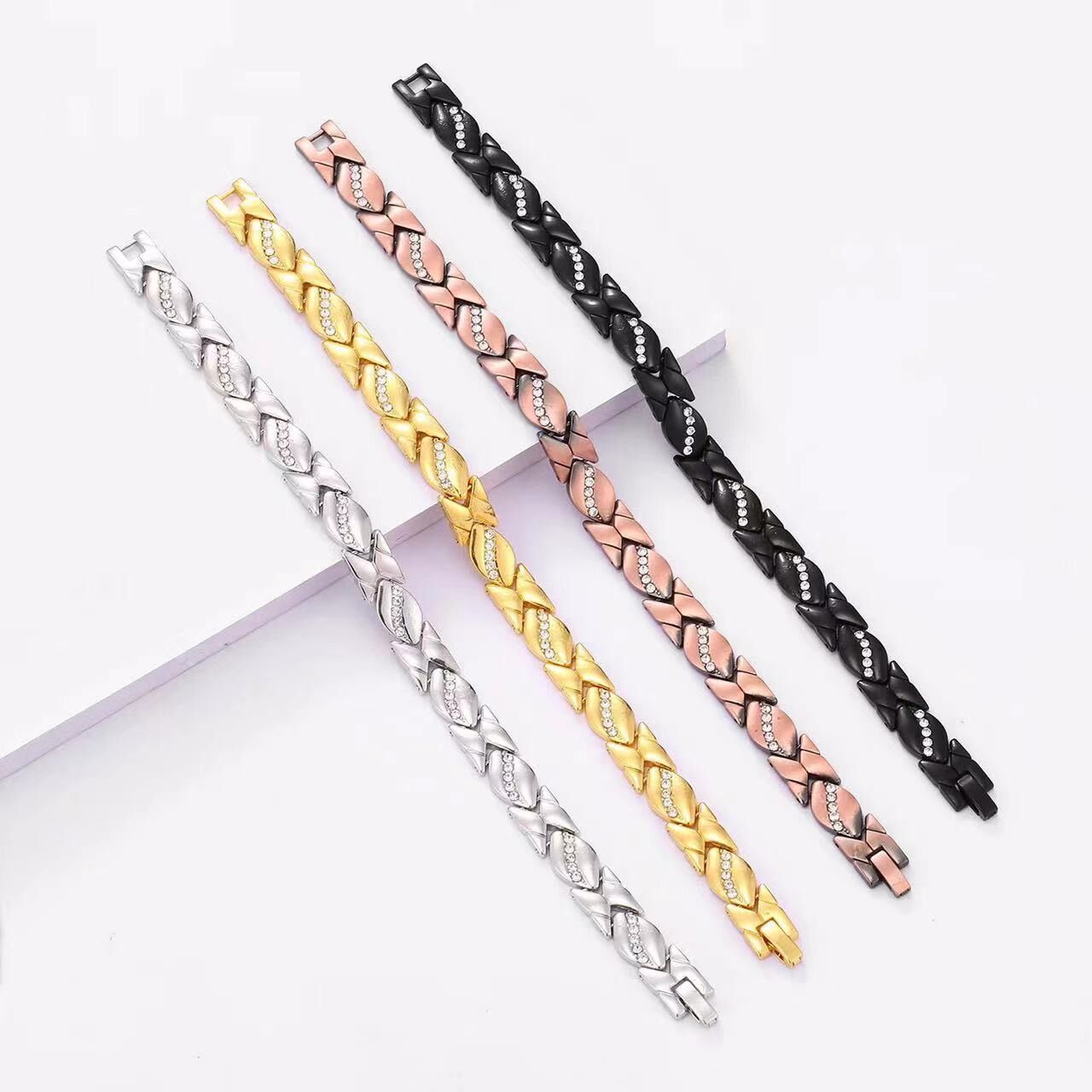 Christmas gift Stylish Ancient Copper Magnetic Therapy Bracelet with Diamond Accents - Enhance Health & Elegance（Rose gold）