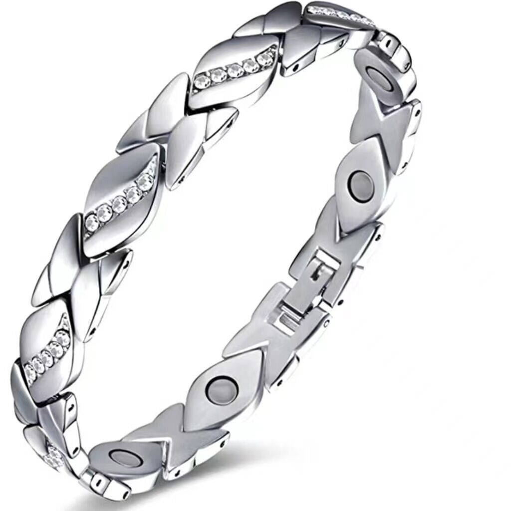 Christmas gift Stylish Ancient Copper Magnetic Therapy Bracelet with Diamond Accents - Enhance Health & Elegance（Rose gold）