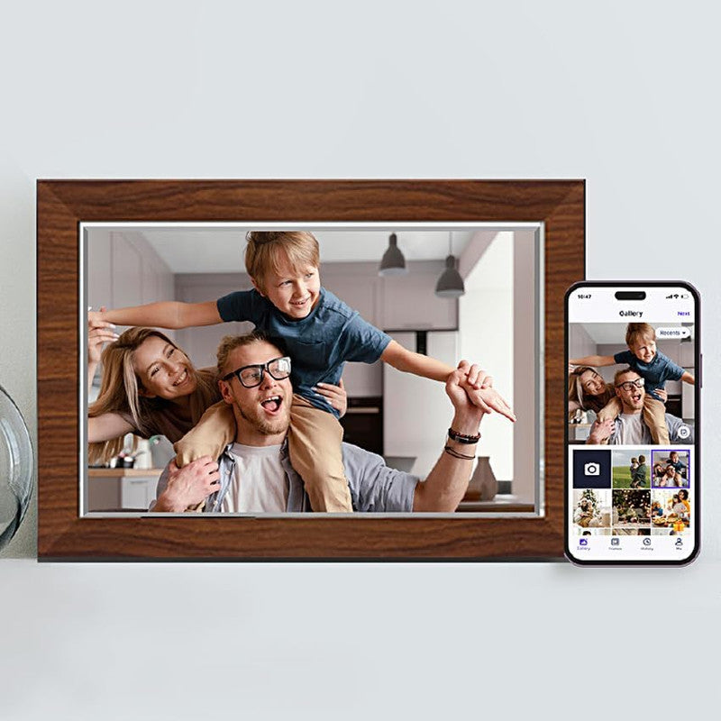 10.1 Inch Digital Picture Frame - 1280 * 800 HD WiFi Enabled with Load from Phone Capability, 32GB Memory Touch Screen  Photo  Display Brown