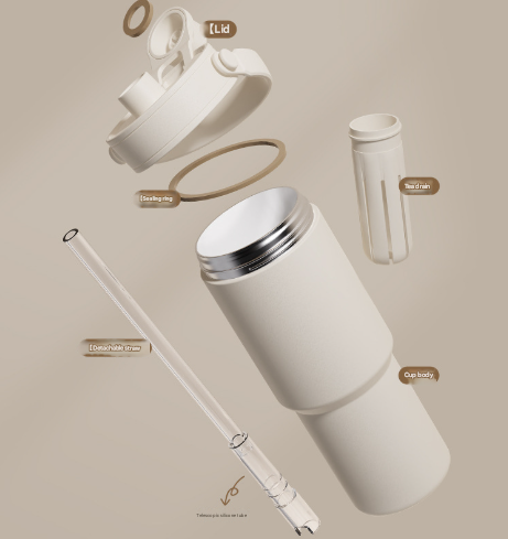White 30oz Ceramic-Lined Insulated Tumbler with Handle, 735ml Stainless Steel Travel Mug