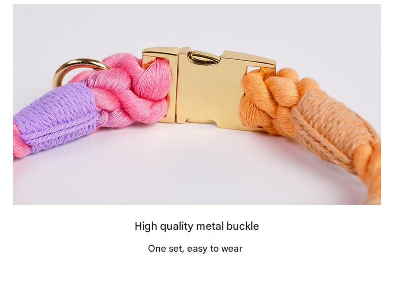 Handmade Gradient Rope Dog Collar & Leash Set - Colorful Braided Cotton (Dark green - Size S)